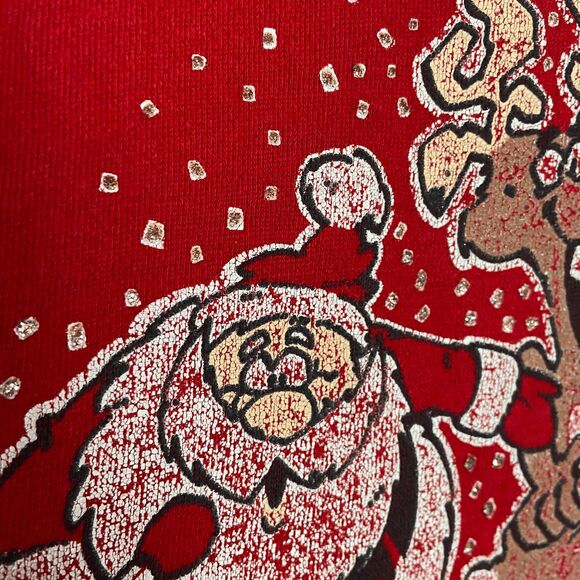 VTG 80s Red Christmas Sweatshirt Santa Reindeer “Snow Business” Boxy Crew M - Picture 5 of 7